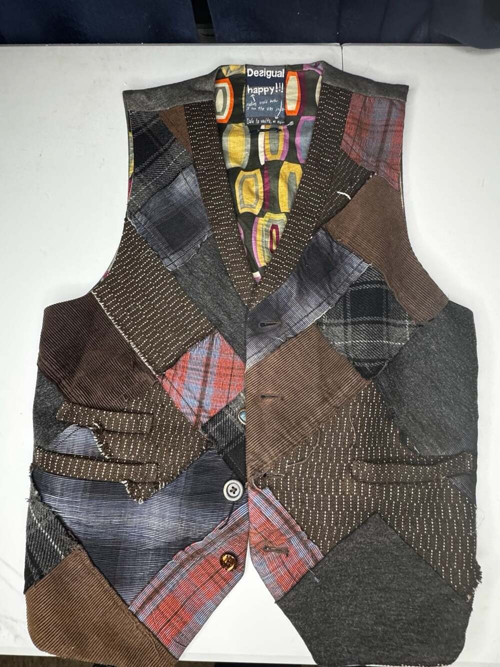 Desigual Patchwork Vest Multi Mixed Fabrics Used-Good